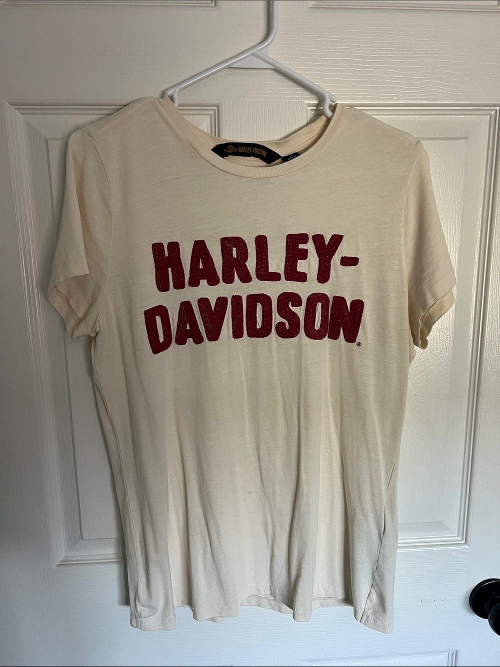 Harley-Davidson Cream Tee with Burgundy Embroidered Logo